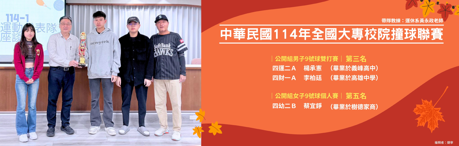 114學年度運休系獲獎